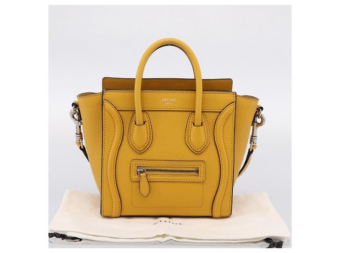Céline CELINE Luggage Nano Hand Bag Leather 2way Yellow Gold Auth 204834M D'oro Giallo - vista 27