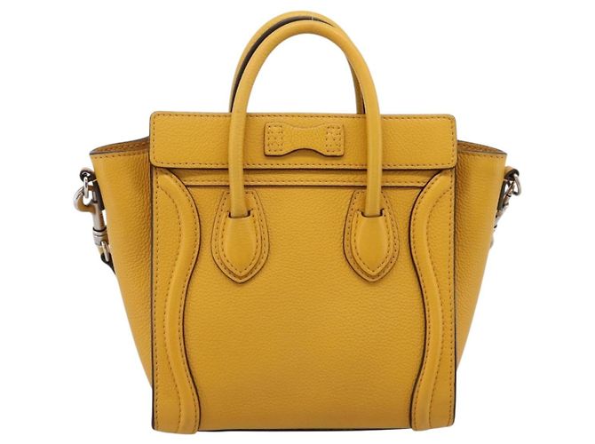 Céline CELINE Luggage Nano Hand Bag Leather 2way Yellow Gold Auth 204834M D'oro Giallo - vista 3