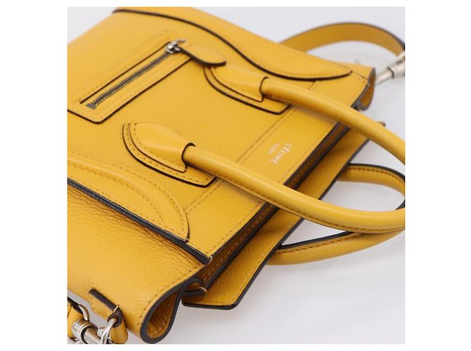 Céline CELINE Luggage Nano Hand Bag Leather 2way Yellow Gold Auth 204834M D'oro Giallo - vista 6