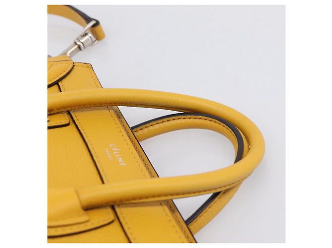 Céline CELINE Luggage Nano Hand Bag Leather 2way Yellow Gold Auth 204834M D'oro Giallo - vista 8