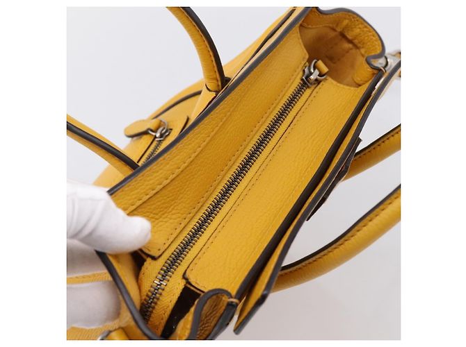 Céline CELINE Luggage Nano Hand Bag Leather 2way Yellow Gold Auth 204834M D'oro Giallo - vista 9