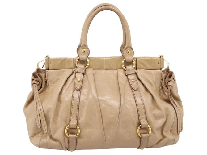 Borsa a mano Miu Miu in pelle 2way Beige Gold Auth am12661V D'oro - vista 2