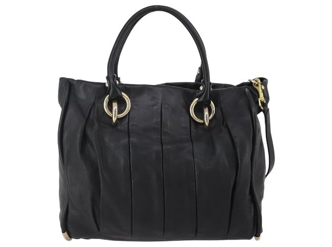 Bolsa de mão BALLY em couro 2way Preta Dourada Auth mr2891 Preto Dourado - vista 2