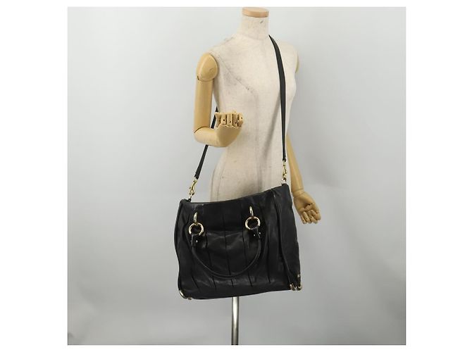Bolsa de mão BALLY em couro 2way Preta Dourada Auth mr2891 Preto Dourado - vista 24