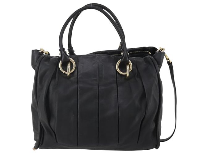 Bolsa de mão BALLY em couro 2way Preta Dourada Auth mr2891 Preto Dourado - vista 3