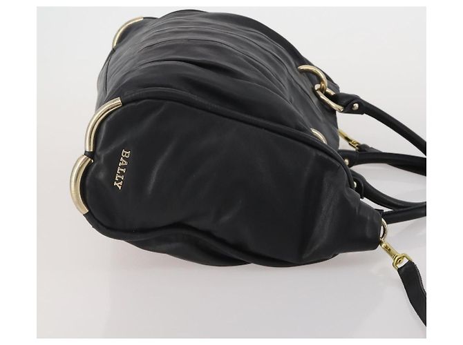 Bolsa de mão BALLY em couro 2way Preta Dourada Auth mr2891 Preto Dourado - vista 4