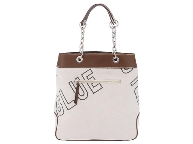 BURBERRY Blue Label Chain Tote Bag Canvas Weiß Silber Auth 204369 - Ansicht 13