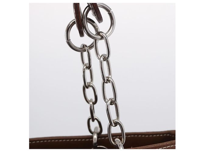BURBERRY Blue Label Chain Tote Bag Canvas Weiß Silber Auth 204369 - Ansicht 15