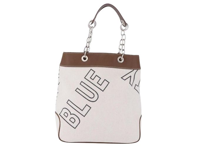 BURBERRY Blue Label Chain Tote Bag Canvas Weiß Silber Auth 204369 - Ansicht 2