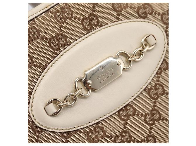 Borsa a tracolla GUCCI GG Canvas Pelle Beige Oro 145778 Auth 204438A D'oro - vista 16