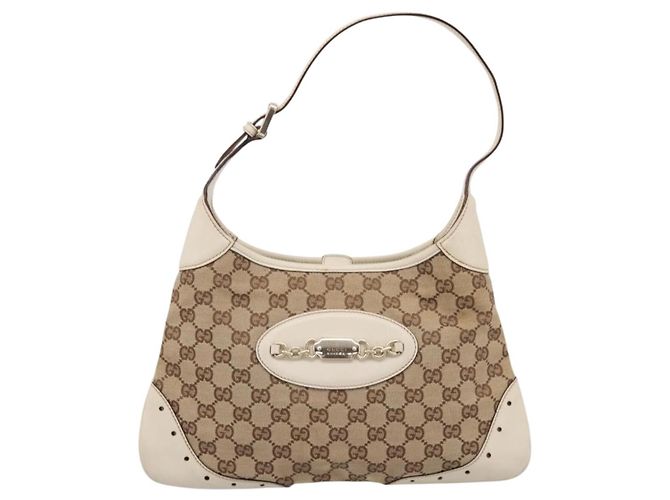Borsa a tracolla GUCCI GG Canvas Pelle Beige Oro 145778 Auth 204438A D'oro - vista 2