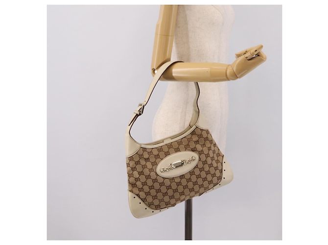 Borsa a tracolla GUCCI GG Canvas Pelle Beige Oro 145778 Auth 204438A D'oro - vista 24