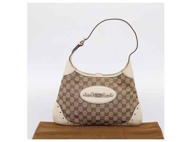 Borsa a tracolla GUCCI GG Canvas Pelle Beige Oro 145778 Auth 204438A D'oro - vista 25