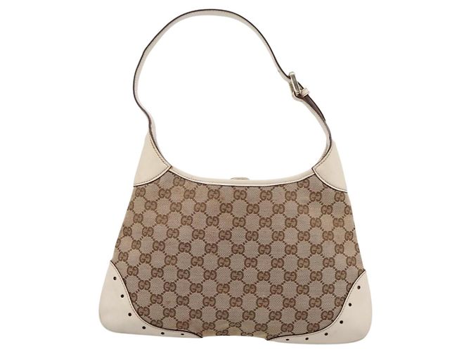 Borsa a tracolla GUCCI GG Canvas Pelle Beige Oro 145778 Auth 204438A D'oro - vista 3