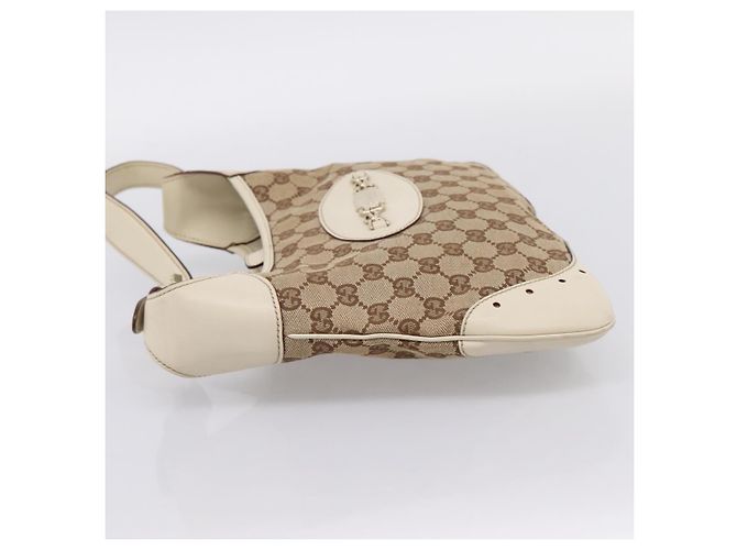Borsa a tracolla GUCCI GG Canvas Pelle Beige Oro 145778 Auth 204438A D'oro - vista 4