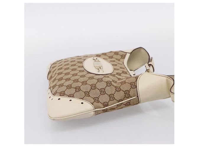 Borsa a tracolla GUCCI GG Canvas Pelle Beige Oro 145778 Auth 204438A D'oro - vista 5