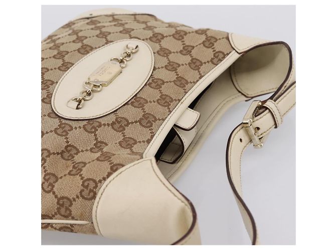 Borsa a tracolla GUCCI GG Canvas Pelle Beige Oro 145778 Auth 204438A D'oro - vista 6