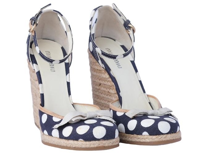 Miu Miu Polka-Dot Canvas Espadrille Wedges - ’10s Bianco - vista 2