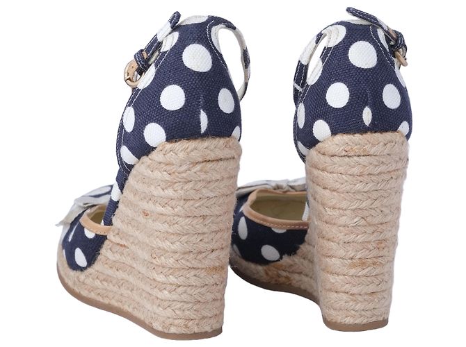 Miu Miu Polka-Dot Canvas Espadrille Wedges - ’10s Bianco - vista 3