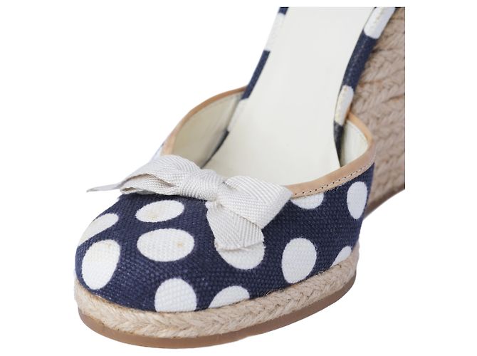 Miu Miu Polka-Dot Canvas Espadrille Wedges - ’10s Bianco - vista 4