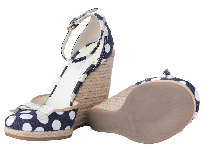 Miu Miu Polka-Dot Canvas Espadrille Wedges - ’10s Bianco - vista 8