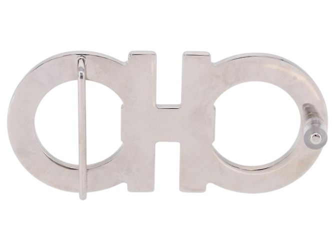 Fibbie Salvatore Ferragamo Gancini in metallo bianco argento Auth ar14199 - vista 3