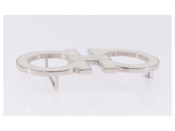Fibbie Salvatore Ferragamo Gancini in metallo bianco argento Auth ar14199 - vista 6
