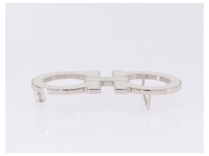 Fibbie Salvatore Ferragamo Gancini in metallo bianco argento Auth ar14199 - vista 7