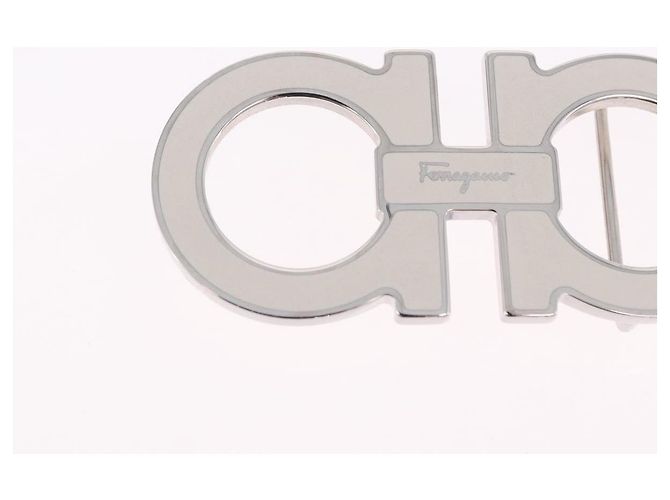 Fibbie Salvatore Ferragamo Gancini in metallo bianco argento Auth ar14199 - vista 8