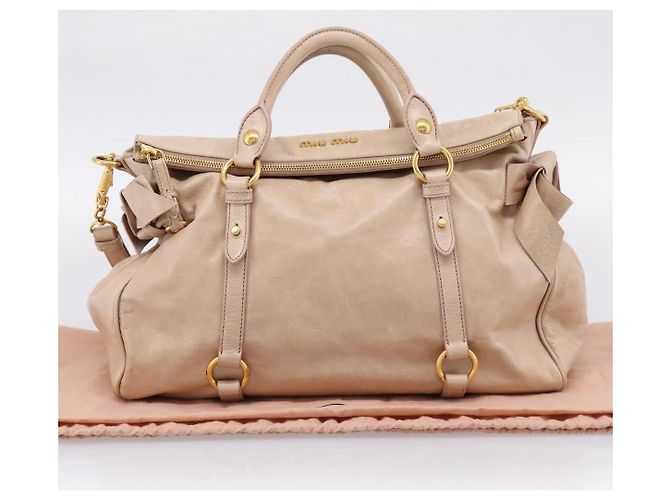 Borsa a Mano Miu Miu Vitellolux 2way Beige Gold Auth 204167V D'oro - vista 12