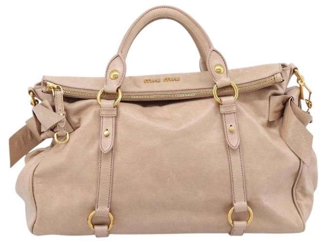 Borsa a Mano Miu Miu Vitellolux 2way Beige Gold Auth 204167V D'oro - vista 13