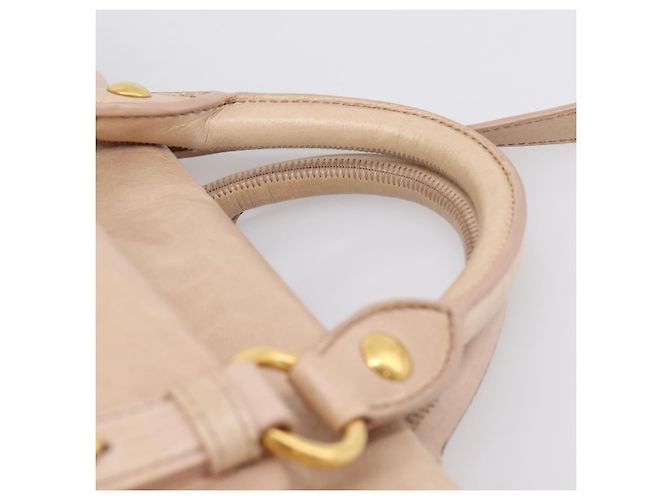 Borsa a Mano Miu Miu Vitellolux 2way Beige Gold Auth 204167V D'oro - vista 14