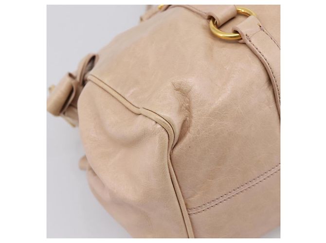 Borsa a Mano Miu Miu Vitellolux 2way Beige Gold Auth 204167V D'oro - vista 17