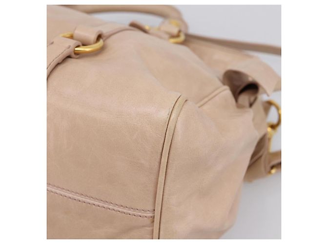 Borsa a Mano Miu Miu Vitellolux 2way Beige Gold Auth 204167V D'oro - vista 18