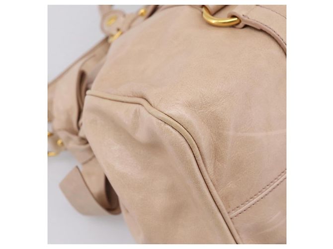 Borsa a Mano Miu Miu Vitellolux 2way Beige Gold Auth 204167V D'oro - vista 19