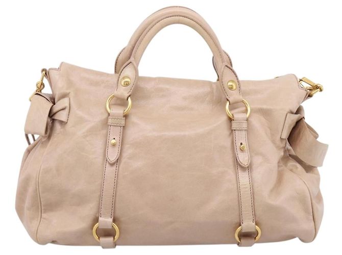 Borsa a Mano Miu Miu Vitellolux 2way Beige Gold Auth 204167V D'oro - vista 2