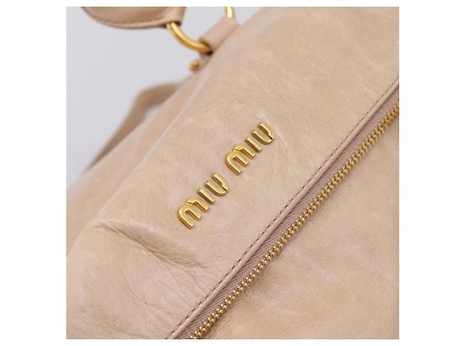 Borsa a Mano Miu Miu Vitellolux 2way Beige Gold Auth 204167V D'oro - vista 20