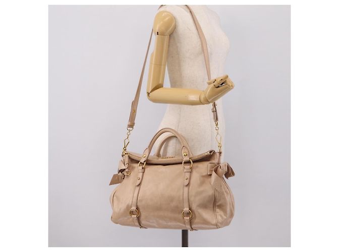Borsa a Mano Miu Miu Vitellolux 2way Beige Gold Auth 204167V D'oro - vista 26