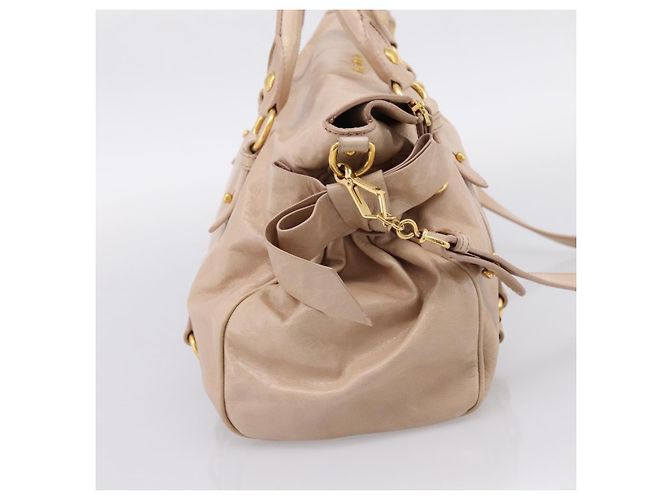 Borsa a Mano Miu Miu Vitellolux 2way Beige Gold Auth 204167V D'oro - vista 3