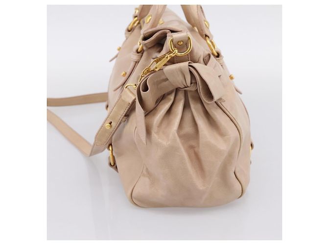 Borsa a Mano Miu Miu Vitellolux 2way Beige Gold Auth 204167V D'oro - vista 4