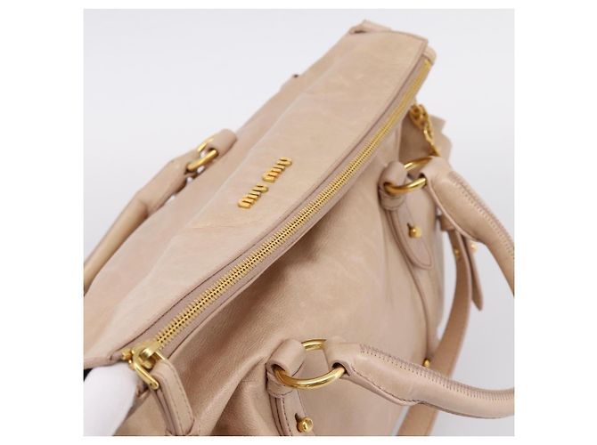 Borsa a Mano Miu Miu Vitellolux 2way Beige Gold Auth 204167V D'oro - vista 6