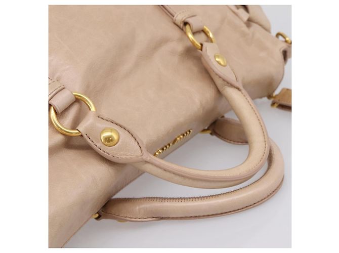 Borsa a Mano Miu Miu Vitellolux 2way Beige Gold Auth 204167V D'oro - vista 8