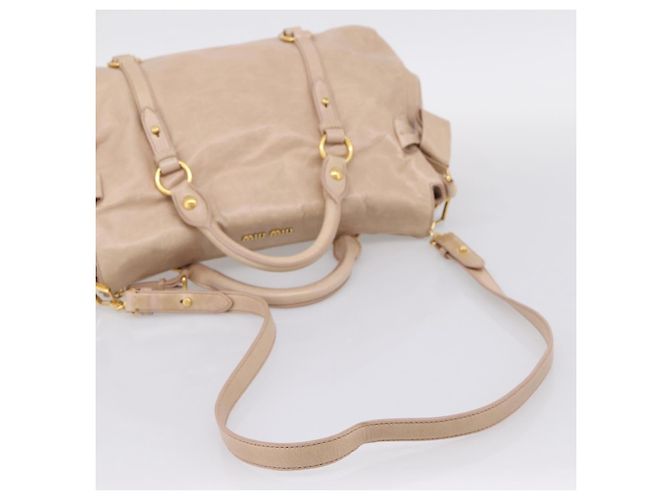 Borsa a Mano Miu Miu Vitellolux 2way Beige Gold Auth 204167V D'oro - vista 9