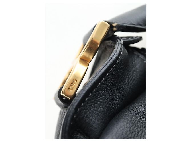 Chloé Borsa a tracolla Chloe Marcie in pelle nera e oro Auth 200530V Nero D'oro - vista 16
