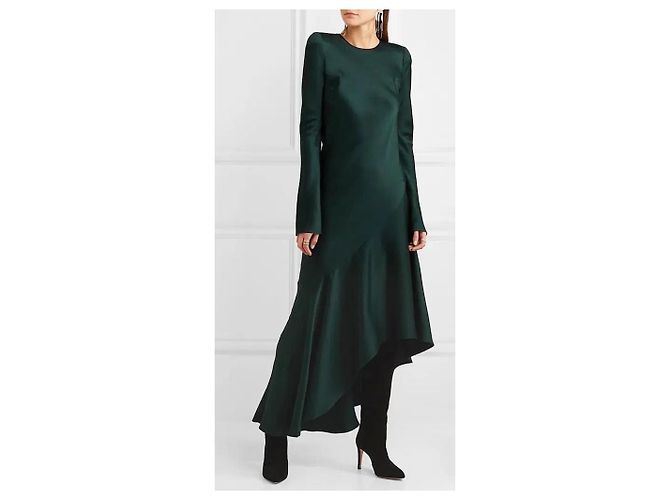 Haider Ackermann Kleid aus grünem Satin mit asymmetrischem Saum Dunkelgrün - Ansicht 2