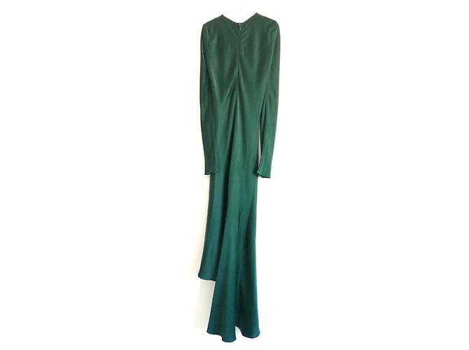 Haider Ackermann Kleid aus grünem Satin mit asymmetrischem Saum Dunkelgrün - Ansicht 6