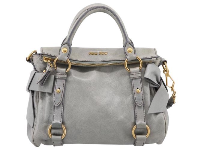 Borsa a mano Miu Miu in pelle 2way Grigio Tono Oro Auth 167606M Marrone - vista 13