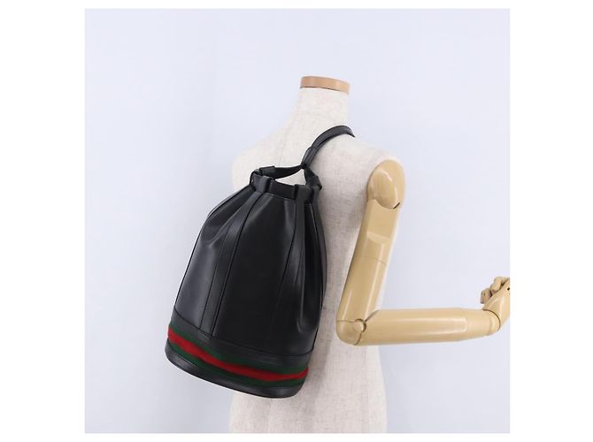 Bolso GUCCI Web Sherry Line de cuero modelo Randonnee Negro Oro Auténtico am12607V Dorado - vista 23