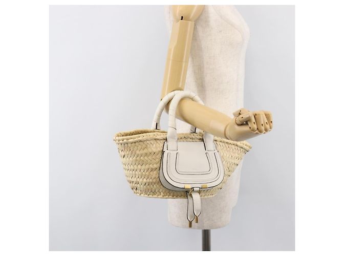 Chloé Chloe Basket Bag Handtasche aus Raffia Beige White Auth BA15563V Weiß - Ansicht 24