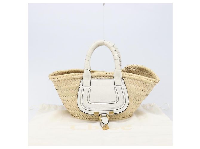 Chloé Chloe Basket Bag Handtasche aus Raffia Beige White Auth BA15563V Weiß - Ansicht 25